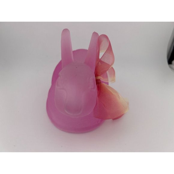 Pink Glass Easter Bunny Textured Decorative With Bow - Picture 3 of 7